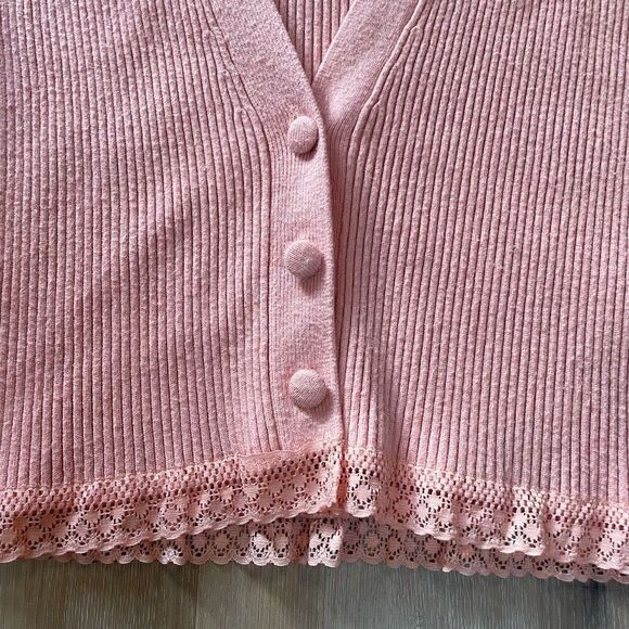 For Love & Lemon Women’s Medium Nina Pink Long Sleeve Knit Cardigan Sweater - Picture 6 of 10